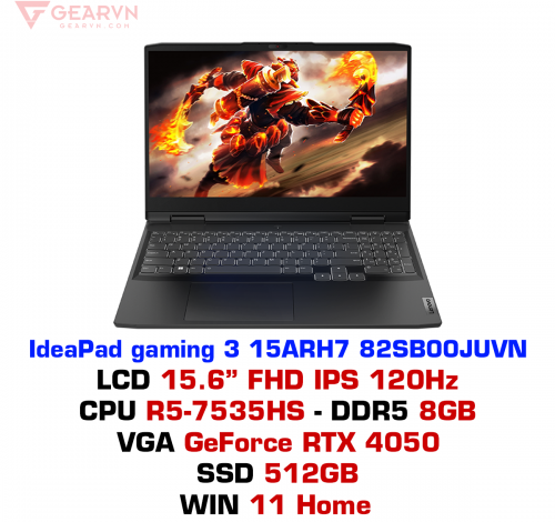 Laptop Lenovo Ideapad Gaming 3 15ARH7 R5 7535HS/8GB/512GB/15.6"FHD 120Hz/Nvidia RTX 4050 